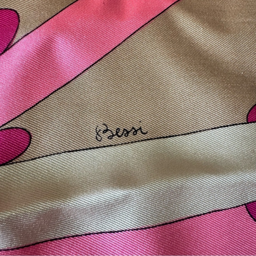 Averardo Bessi Silk Scarf 34x34 Pink Tan Hand Rolled Edges Flaws - Picture 4 of 10